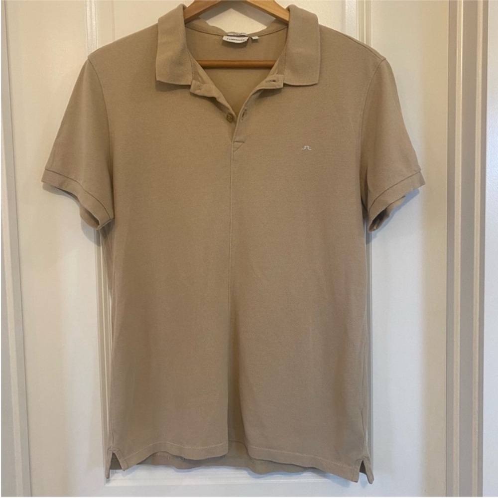 J. Lindeberg Slim Fit Neutral Tan Polo Shirt size medium golf preppy autumn